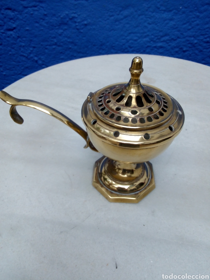 Artesan&iacute;a: Antigua l&aacute;mpara de aceite dorada - Foto 4