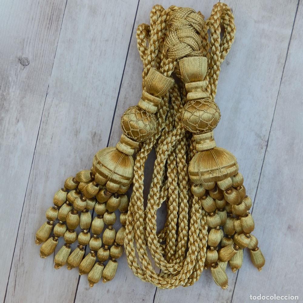 Kunsthandwerk: Cord&oacute;n de oro oscuro de 3 metros con borlas de oro oscuro con red y fleco de bellota 20 cm
