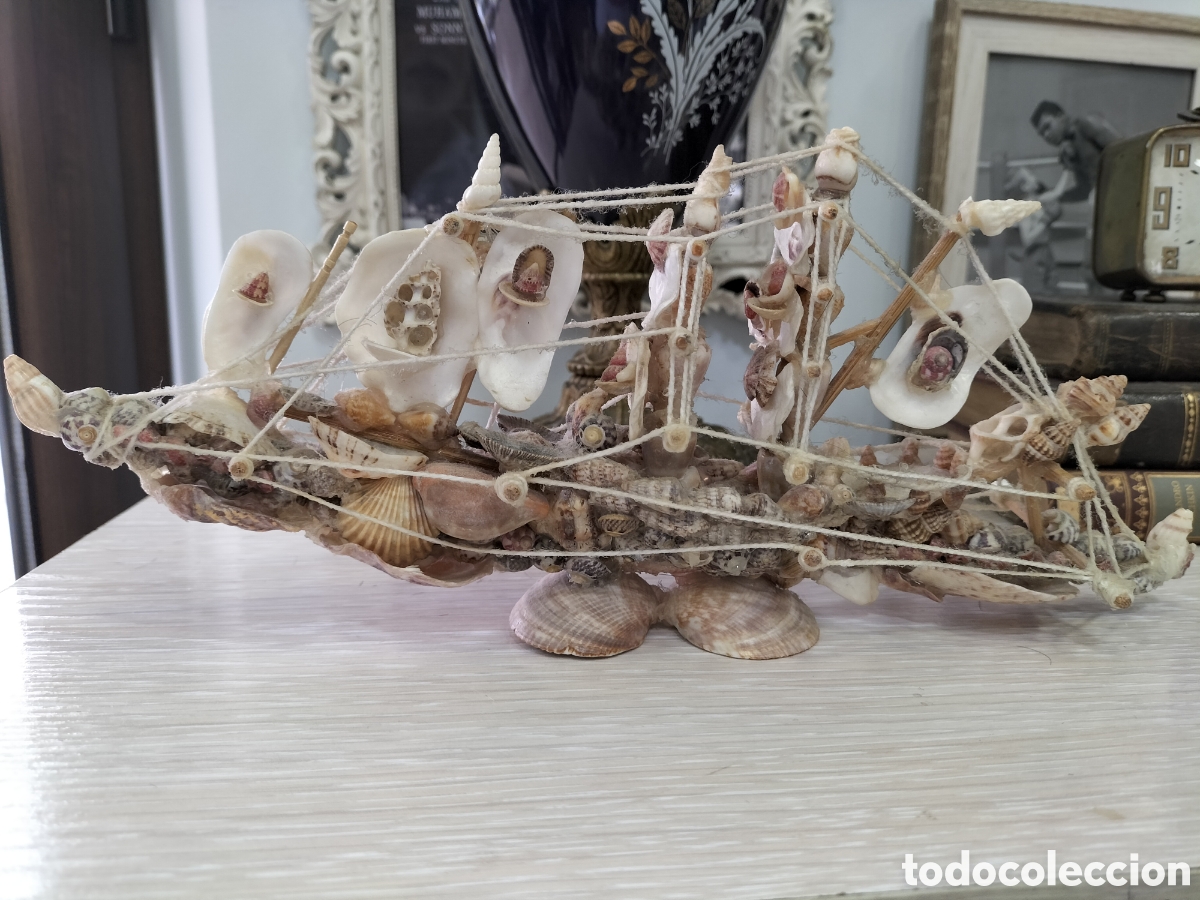 Artesan&iacute;a: Antiguo barco de conchas de mar 28 cm - Foto 3