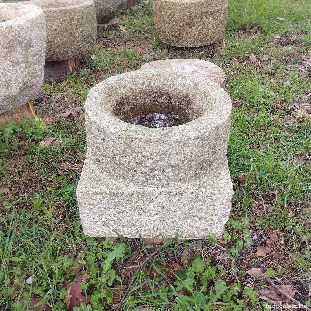 Artesan&iacute;a: Pila Circular de Granito 34cm con Base Cuadrada // jrsanchezantiques - Foto 3