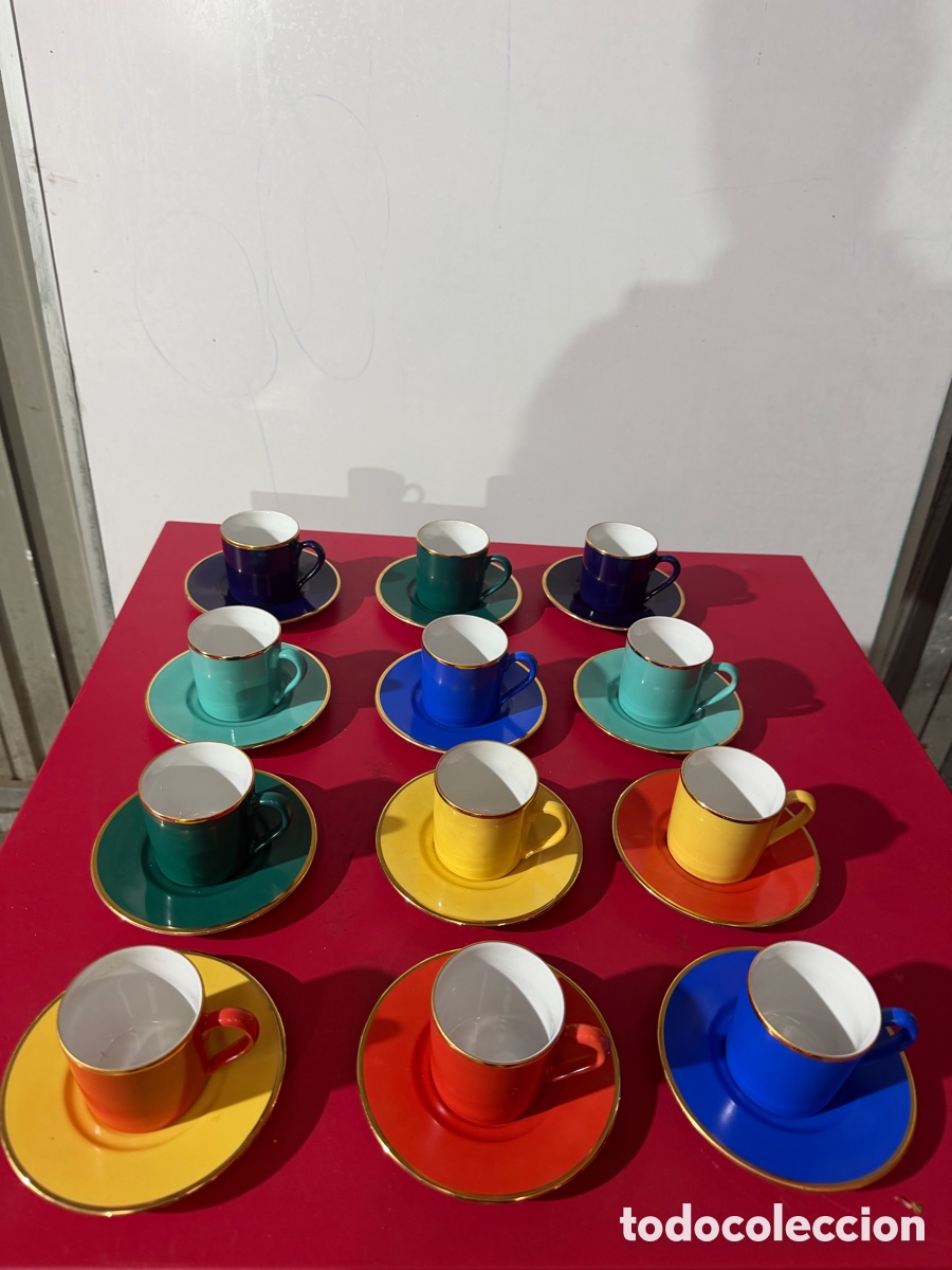 Artesan&iacute;a: Juego 12 Tazas Caf&eacute; Flamant Porcelana Colores