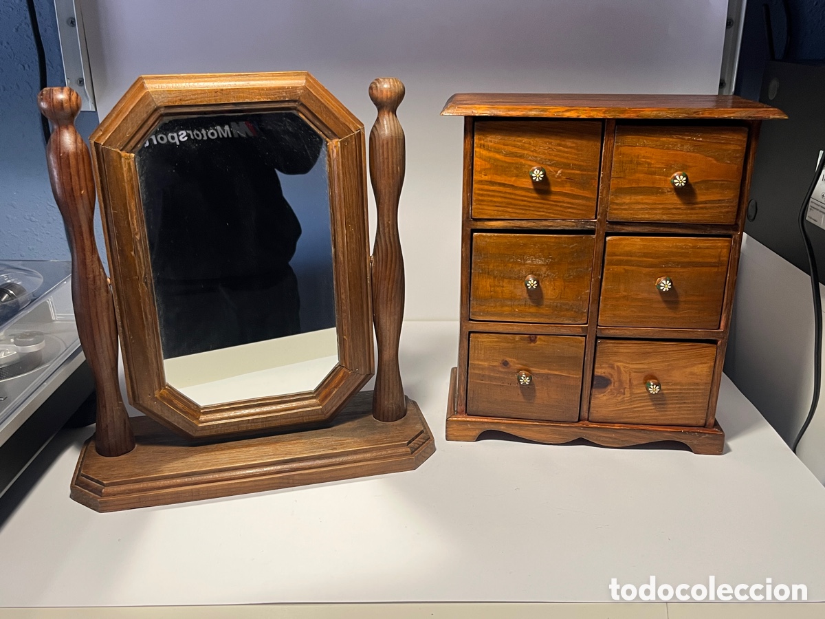 Artesan&iacute;a: Conjunto de Espejo y Joyero de Madera - Foto 1