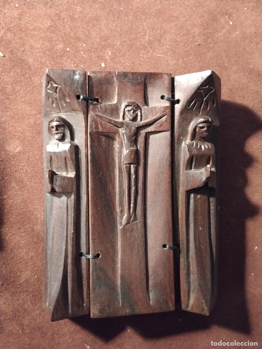 Artesan&iacute;a: Tr&iacute;ptico africano tallado en madera &ndash; Artesan&iacute;a tradicional &ndash; 14 cm