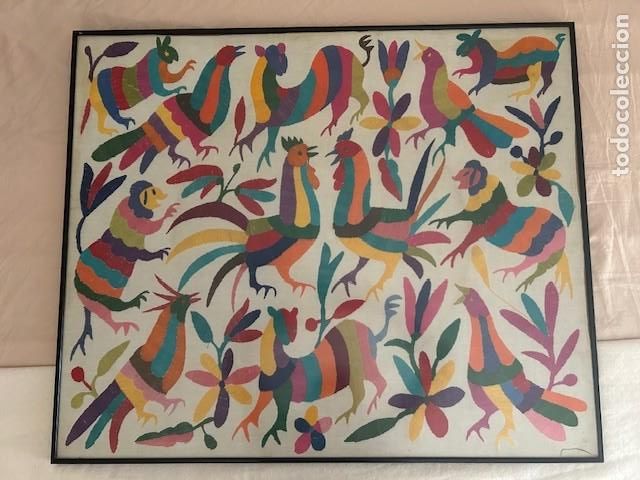 Artesan&iacute;a: OTOMI MEJICANO, BORDADO A MANO, ENMARCADO CON CRISTAL
