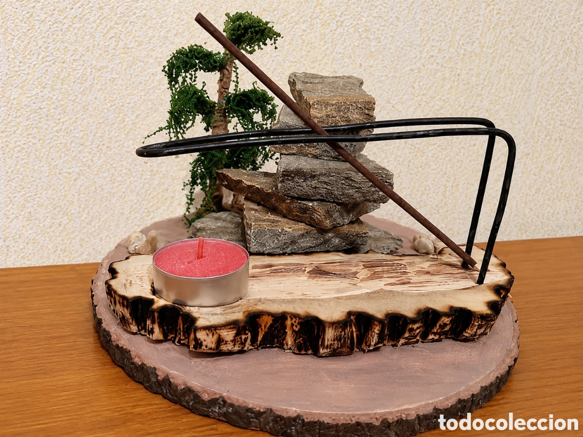 Artesan&iacute;a: Quemador de incienso zen artesanal de madera, piedra y portavelas &ndash; Decoraci&oacute;n japonesa