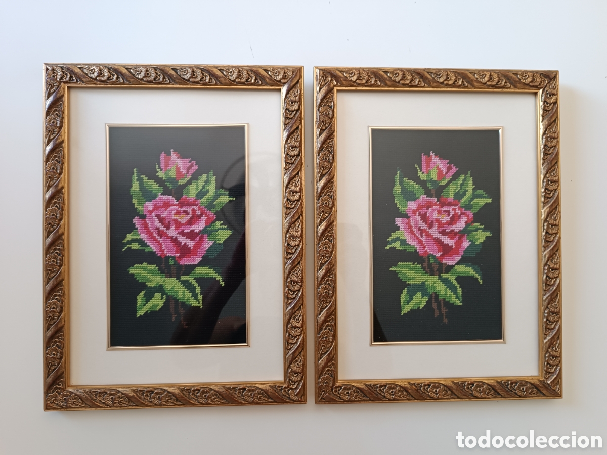 Artesan&iacute;a: Lote 2 cuadros enmarcados petit point