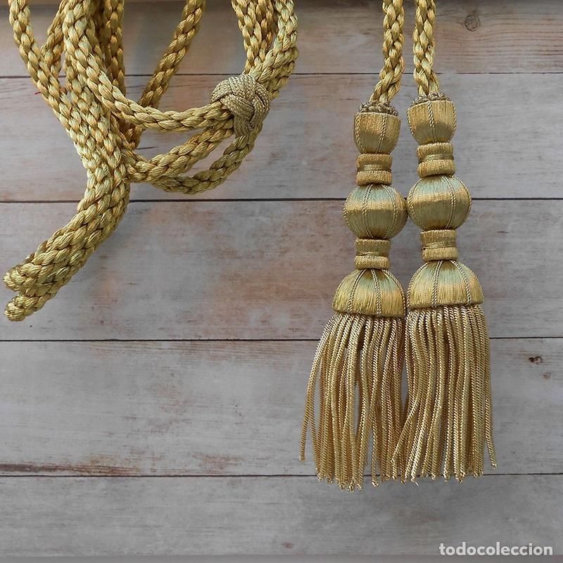 Kunsthandwerk: Cord&oacute;n de oro oscuro 3 m con borlas de oro oscuro de 18 cm con fleco de canutillo