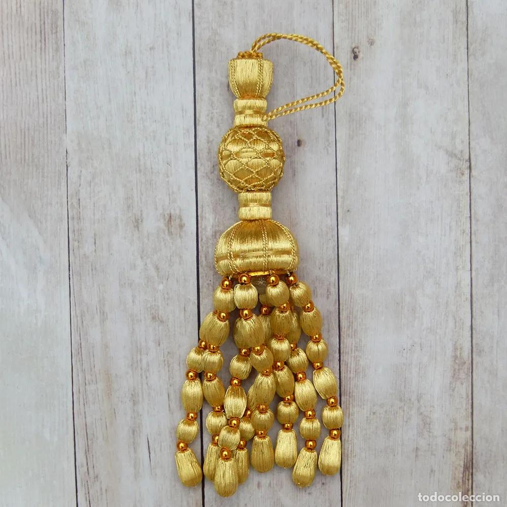 Artesan&iacute;a: Borla de oro con fleco de bellotas y con perlas de 22 cm - Foto 2