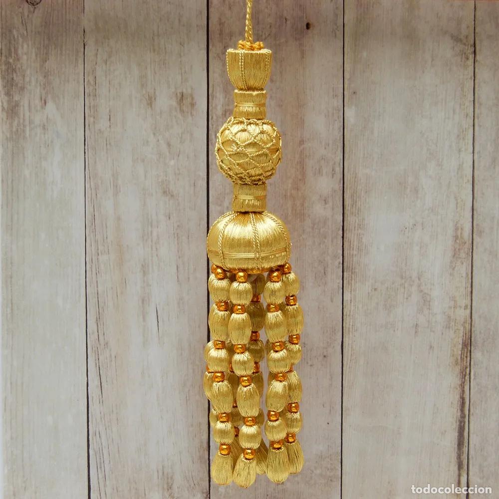 Artesan&iacute;a: Borla de oro con fleco de bellotas y con perlas de 22 cm - Foto 1