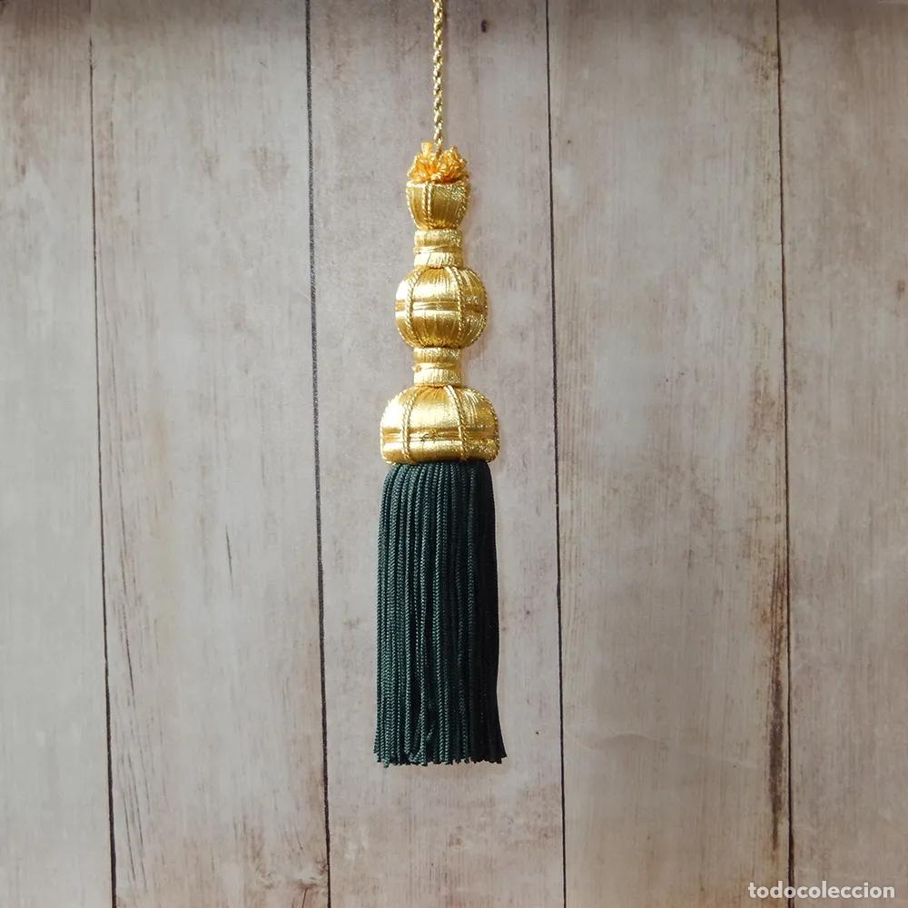 Artesan&iacute;a: Borla de oro con fleco de seda verde-oscuro de 16 cm - Foto 2
