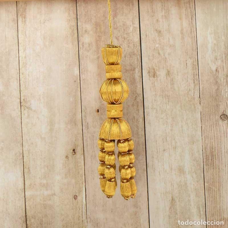 Artisanat: Borla de oro dorado de 10 cm con fleco de bellota de madera 5 cm
