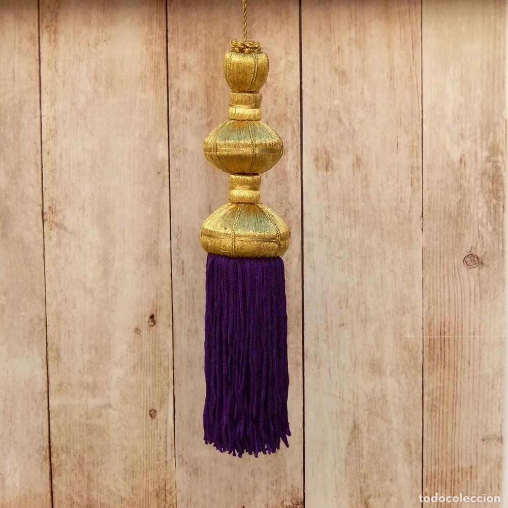 Handicraft: Borla de Oro Oscuro con Fleco Morado 20cm