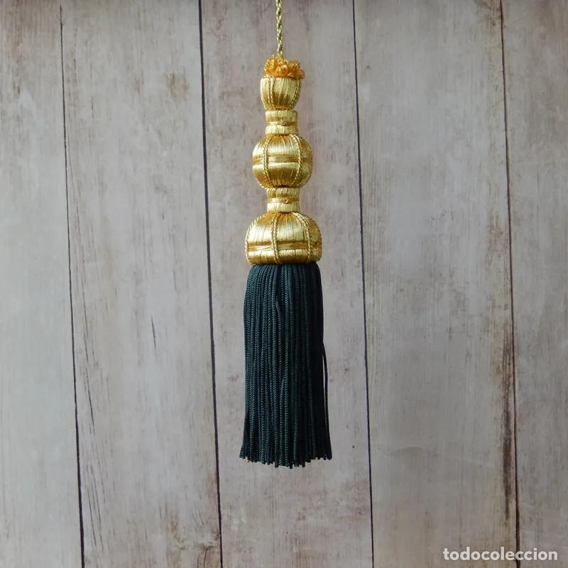 Handicraft: Borla de oro con fleco de seda verde-oscuro de 16 cm