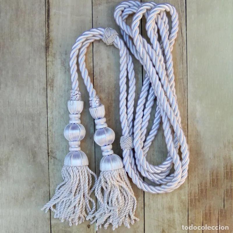Handicraft: Cord&oacute;n Blanco 3m con Borlas Blancas de Seda y Fleco de Rapacejo 18 cm
