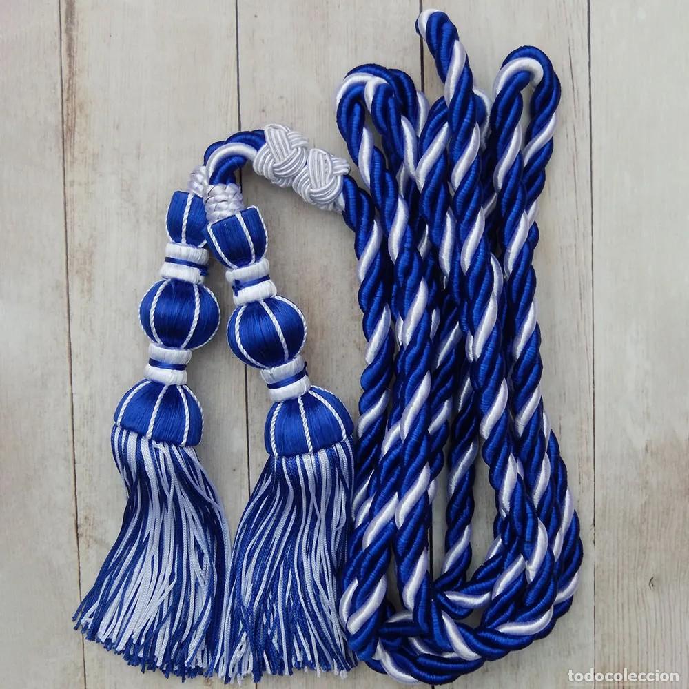 Artesan&iacute;a: Cord&oacute;n Azul y Blanco de 3m con Borlas de Seda Azules y Blancas de 18 cm