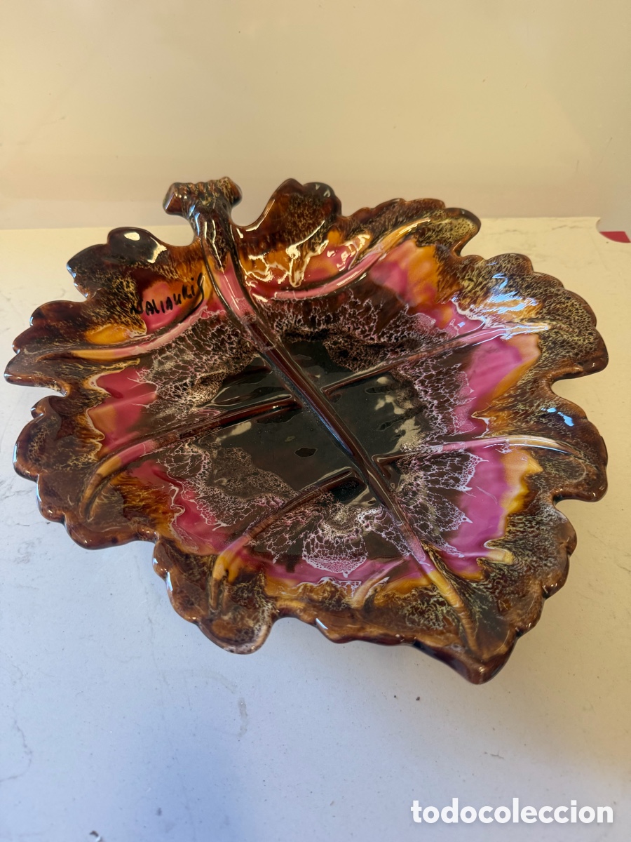 Artesan&iacute;a: Bandeja cer&aacute;mica Vallauris vintage hoja