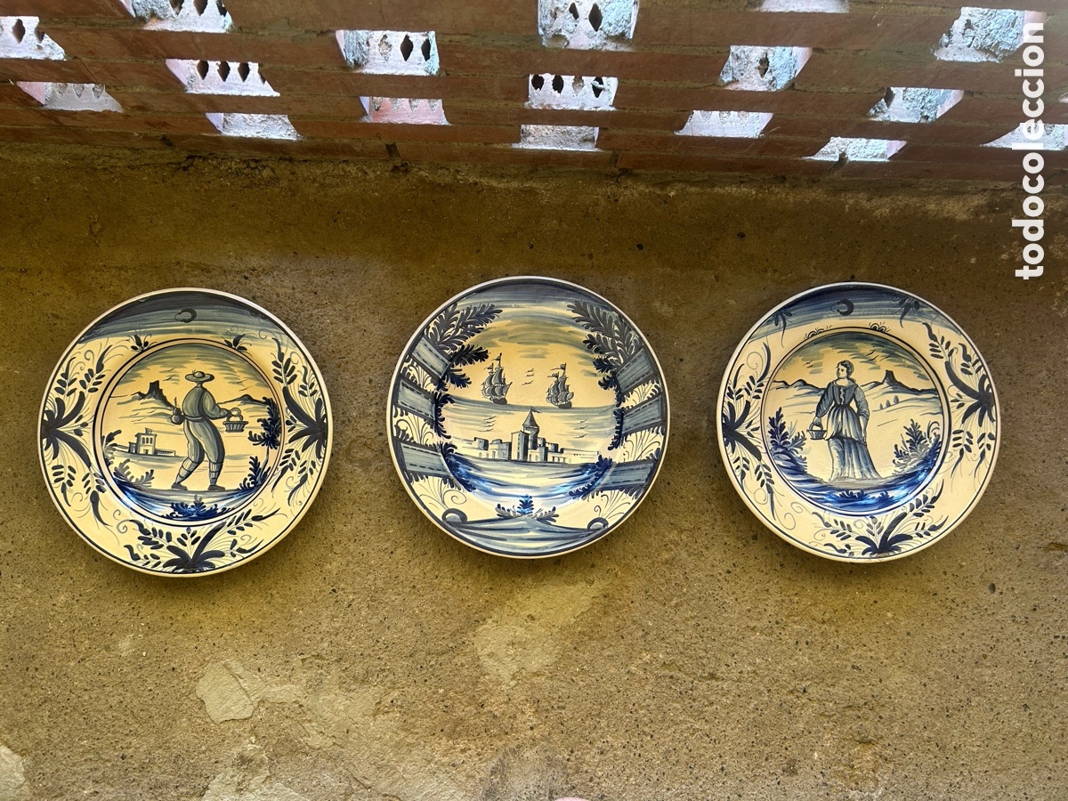 Artesan&iacute;a: Conjunto de 3 fuentes ornamentales de pared en cer&aacute;mica artesanal tradicional pintada a mano