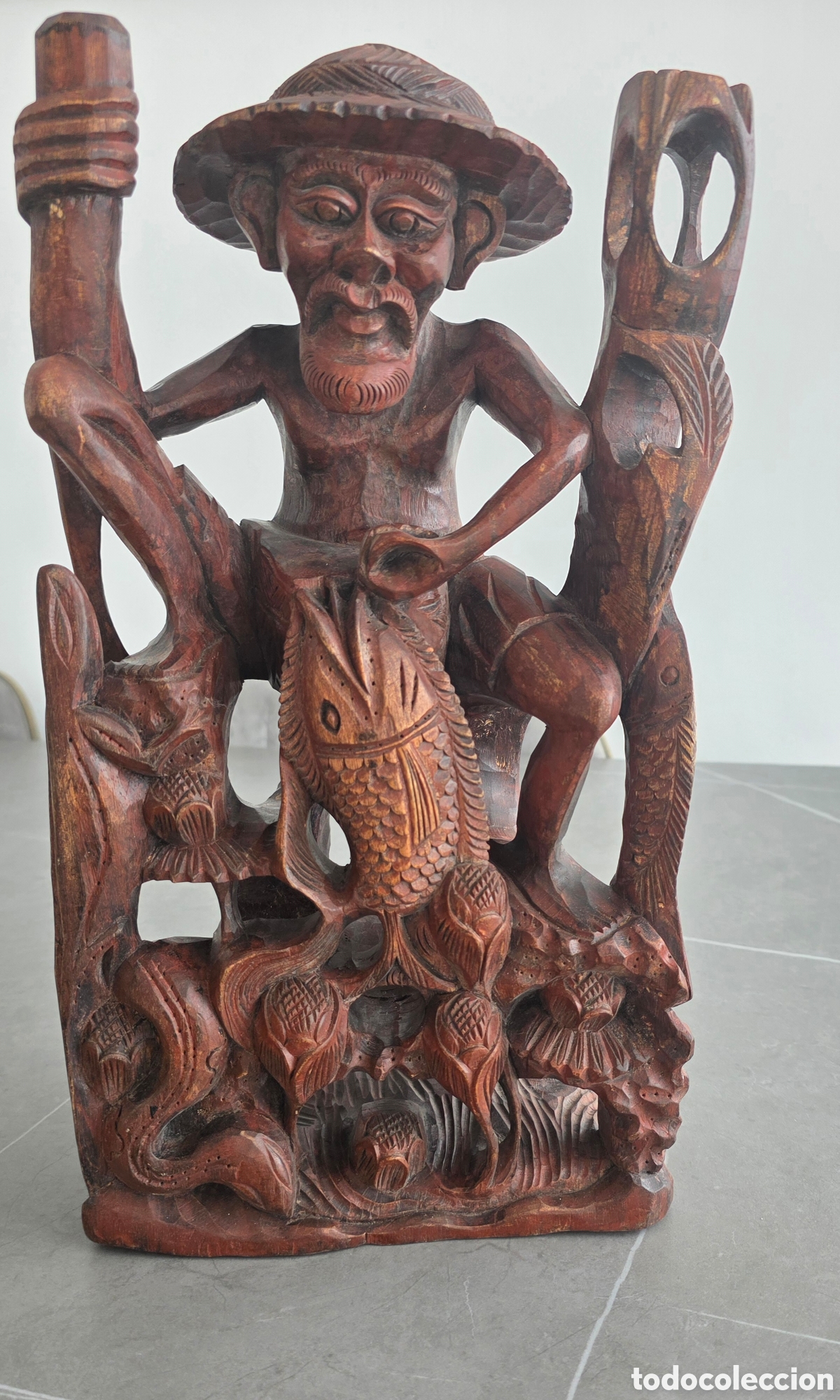 Artesan&iacute;a: Escultura balinesa vintage de pescador