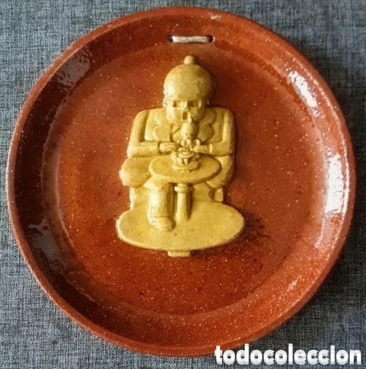 Artesan&iacute;a: PLATO DECORATIVO DE CER&Aacute;MICA VINTAGE ESMALTADA HECHO A MANO con FIGURA EN RELIEVE nuevo SIN ESTRENAR