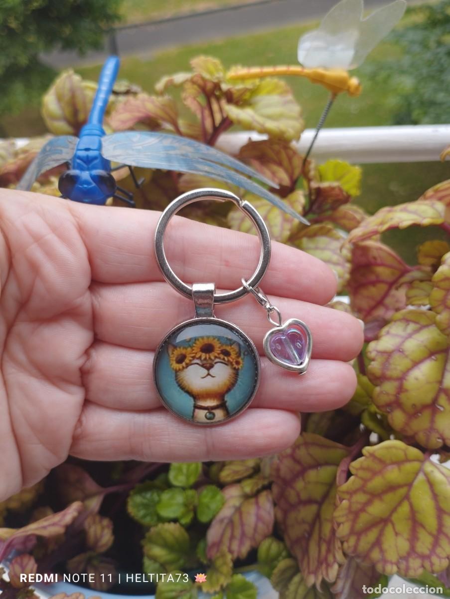 Artesan&iacute;a: Llavero gato coraz&oacute;n con girasoles