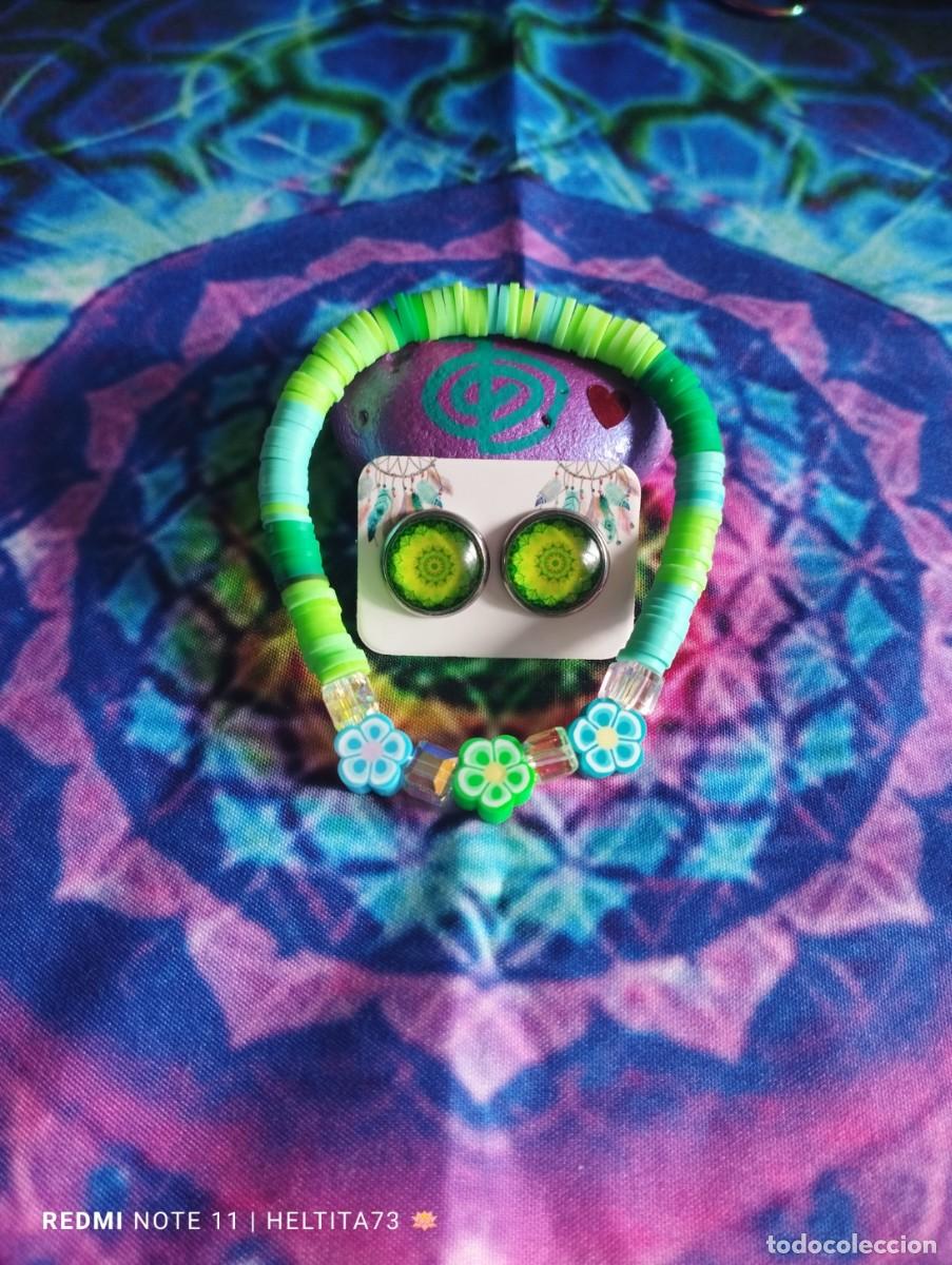 Artesan&iacute;a: Pulsera y pendientes verdes, conjunto