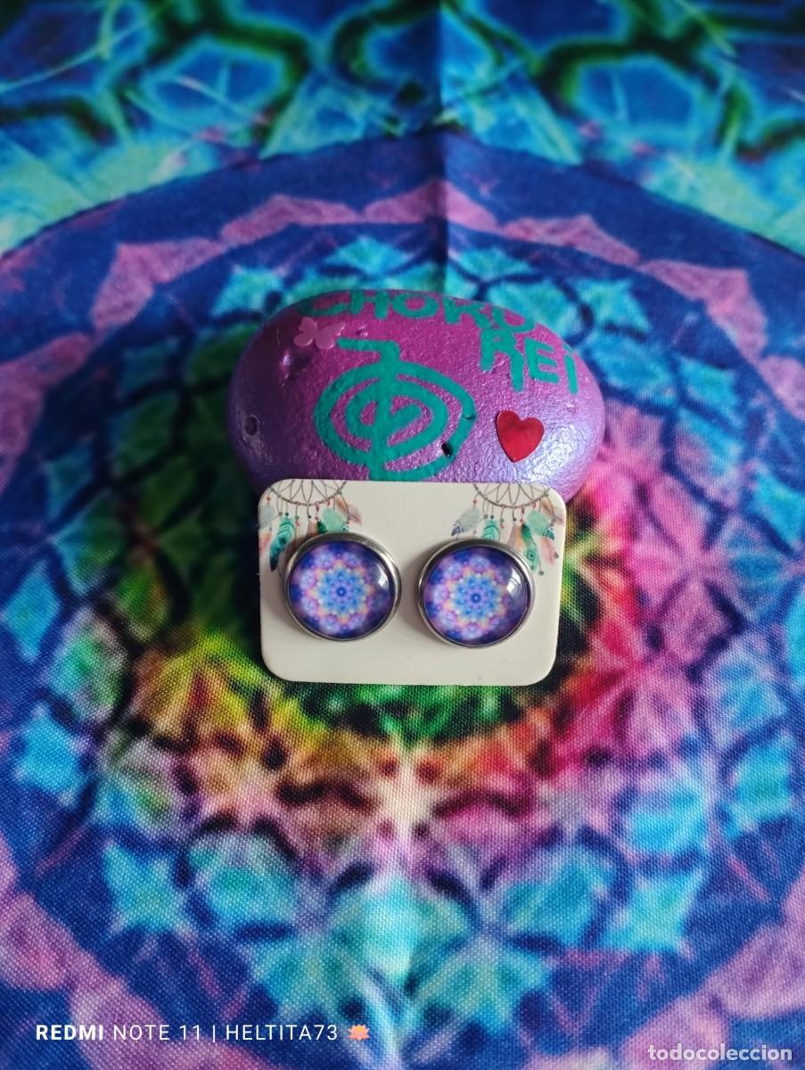 Artesan&iacute;a: Conjunto pulsera y pendientes coraz&oacute;n morado - Foto 2