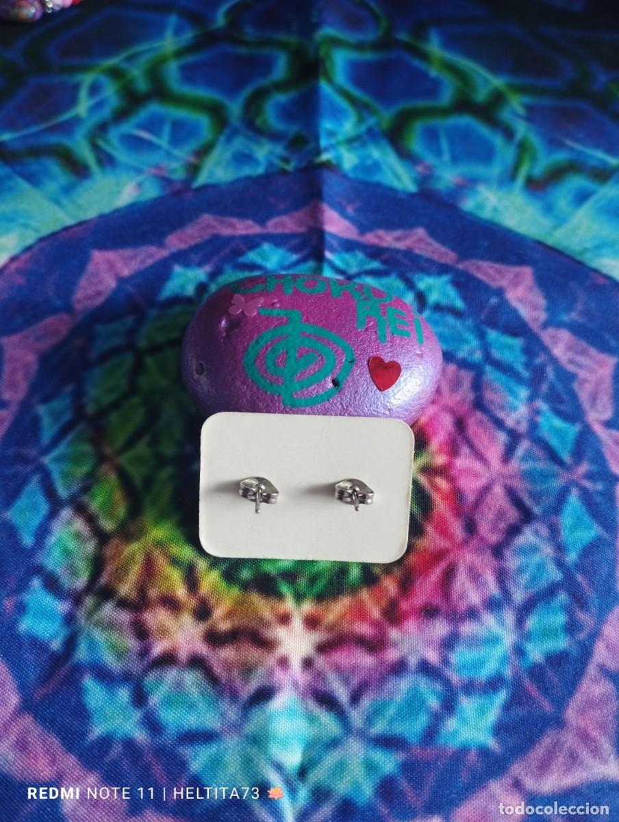 Artesan&iacute;a: Conjunto pulsera y pendientes coraz&oacute;n morado - Foto 3