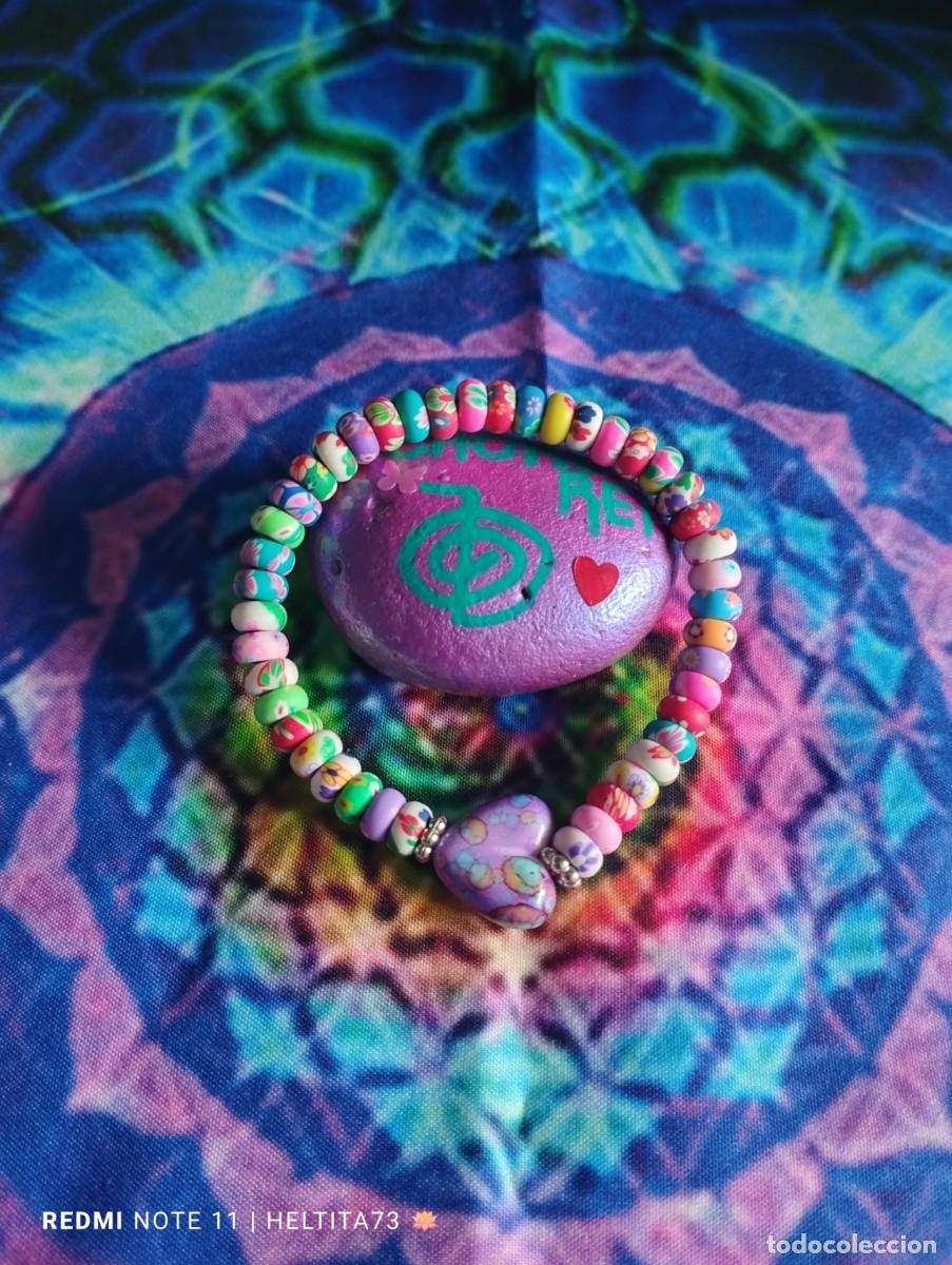 Artesan&iacute;a: Conjunto pulsera y pendientes coraz&oacute;n morado - Foto 4