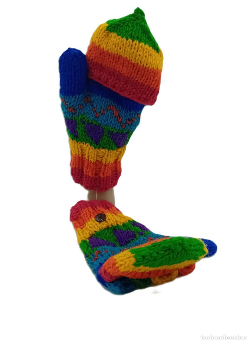 Artesan&iacute;a: Handmade Wool Convertible Mitten Gloves - Rainbow Stripes