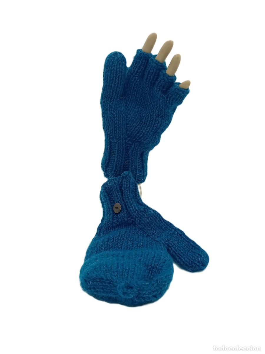 Artesan&iacute;a: Handmade Wool Convertible Mitten Gloves - Solid Teal Blue - Foto 2