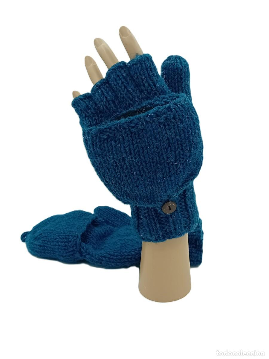 Artesan&iacute;a: Handmade Wool Convertible Mitten Gloves - Solid Teal Blue - Foto 3