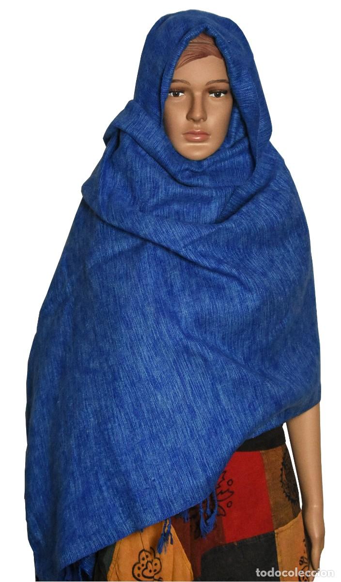 Artesan&iacute;a: &bull; Chal &Eacute;tnico de Lana de Yak Artesanal Azul con Flecos | Handmade Blue Yak Wool Ethnic Shawl (New)
