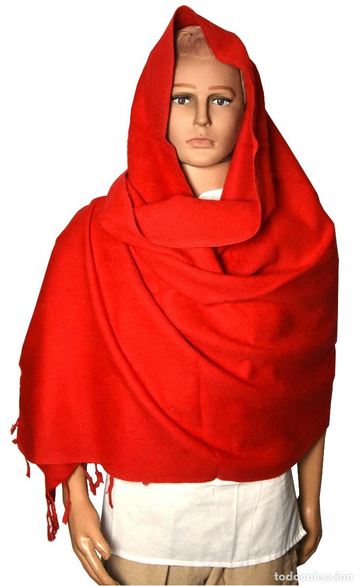 Artesan&iacute;a: &bull; Chal &Eacute;tnico de Lana de Yak Artesanal Rojo con Flecos | Handmade Dark Red Yak Wool Ethnic Shawl-New