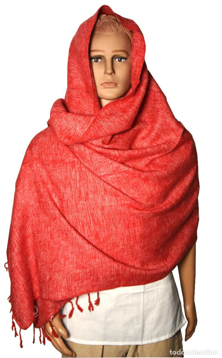 Artesan&iacute;a: Chal &Eacute;tnico de Lana de Yak Coral con Flecos | Handmade Coral Orange Yak Wool Ethnic Shawl-New