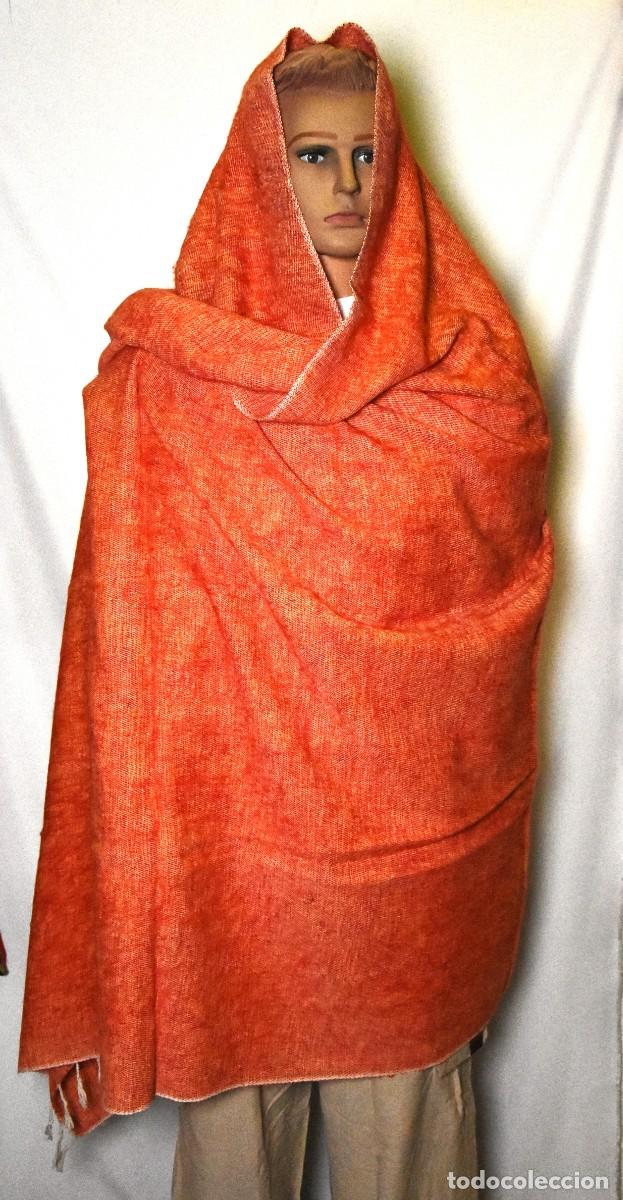 Artesan&iacute;a: Manta &Eacute;tnica de Lana de Yak Artesanal Naranja con Flecos | Handmade Orange Yak Wool Blanket Wrap-New