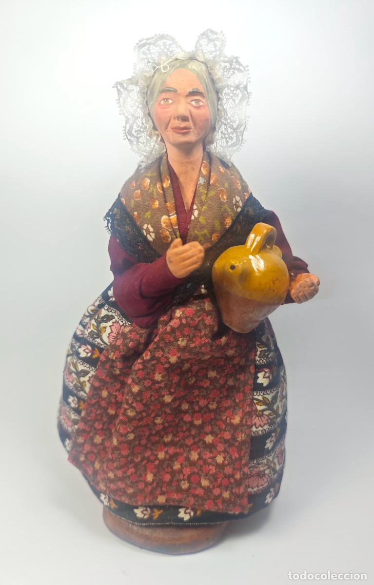 Artisanat: MARISA DI LANDRO &ndash; FIGURA ARTESANAL DE BARRO POLICROMADO &ndash; MUJER TRADICIONAL CON C&Aacute;NTARO &ndash; FIRMADA