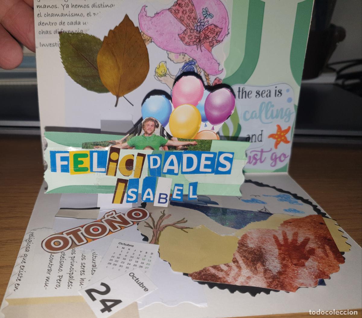 Artesan&iacute;a: Tarjetas de felicitaci&oacute;n hecha a mano con t&eacute;cnica de collage, que combina elementos decorativos