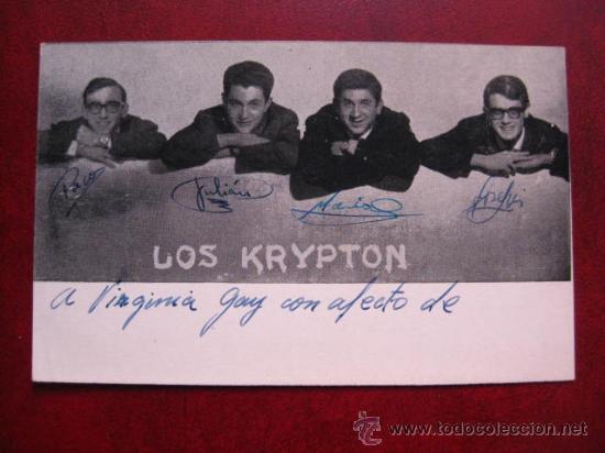 Aut&oacute;grafos antiguos de cantantes y m&uacute;sicos: FOTOGRAFIA CON AUTOGRAFO DE LOS KRYPTON - Foto 1