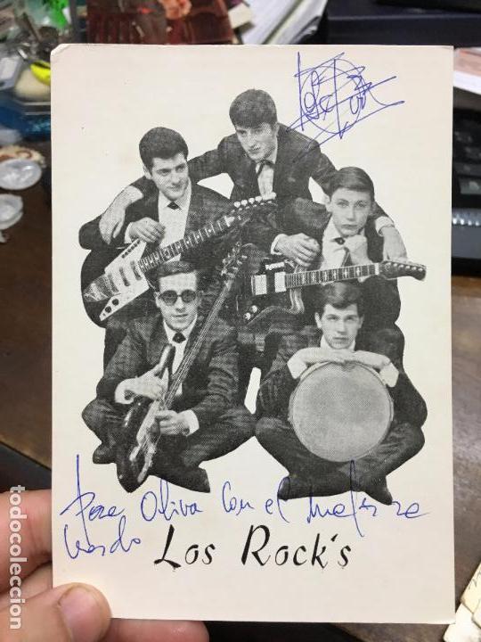 Aut&oacute;grafos antiguos de cantantes y m&uacute;sicos: POSTAL CON AUTOGRAFO DE LOS ROCK&acute;S - Foto 1
