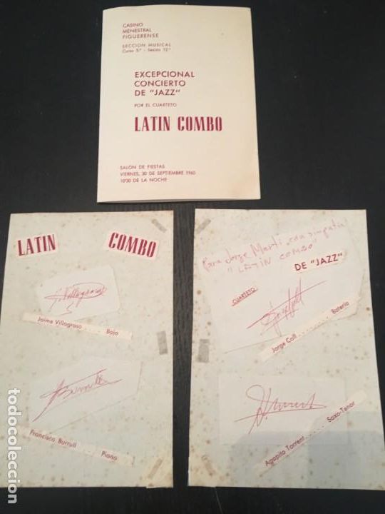 Aut&oacute;grafos antiguos de cantantes y m&uacute;sicos: (AUT) AUT&Oacute;GRAFOS ORIGINALES DE LOS COMPONENTES DEL CUARTETO DE JAZZ LATIN COMBO - Foto 1