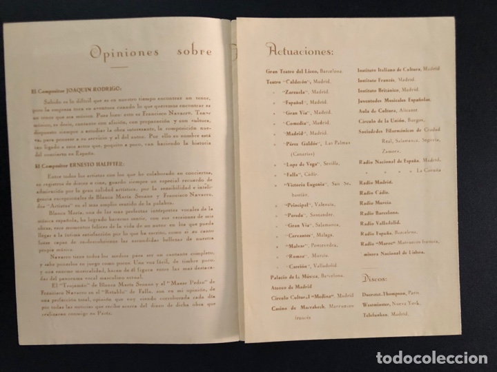 Aut&oacute;grafos antiguos de cantantes y m&uacute;sicos: Programa con aut&oacute;grafo del tenor Francisco Navarro 7 - Foto 2