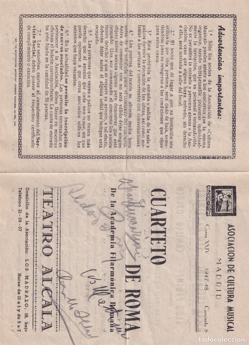 Aut&oacute;grafos antiguos de cantantes y m&uacute;sicos: Programa cuarteto de Roma Teatro Alcala. Aut&oacute;grafos. - Foto 1