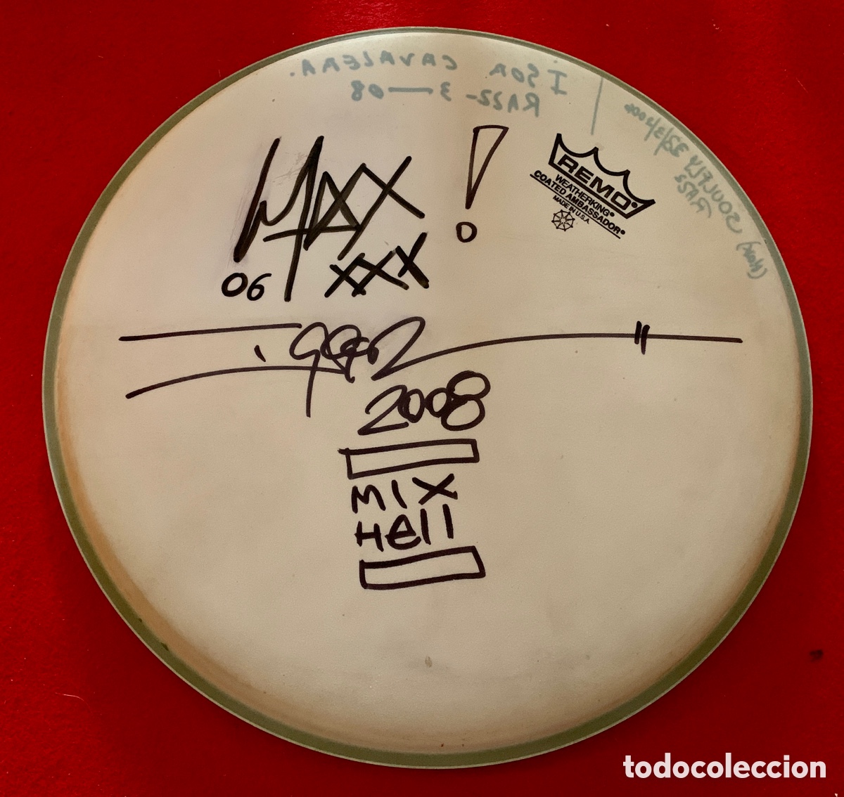 Aut&oacute;grafos antiguos de cantantes y m&uacute;sicos: Max e Igor Cavalera - Firmado Parche de Bater&iacute;a - Foto 1
