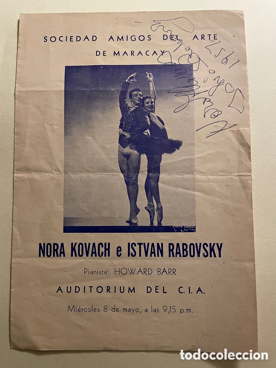 Aut&oacute;grafos antiguos de cantantes y m&uacute;sicos: Aut&oacute;grafos de los bailarines Nora Kovach e Istvan Rabovsky, sobre programa de mano, 1957 - Foto 2