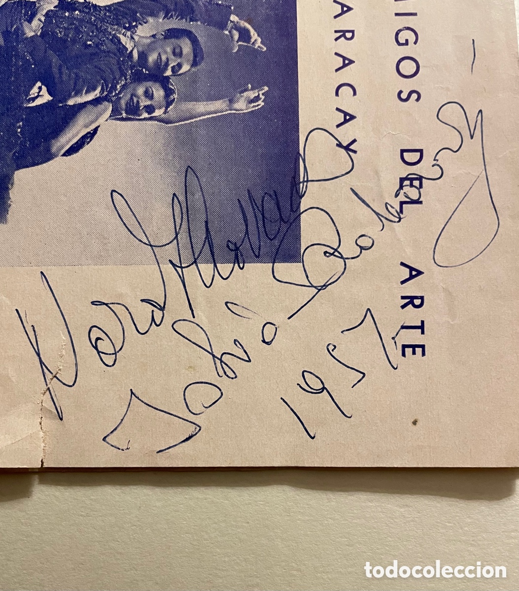 Aut&oacute;grafos antiguos de cantantes y m&uacute;sicos: Aut&oacute;grafos de los bailarines Nora Kovach e Istvan Rabovsky, sobre programa de mano, 1957 - Foto 1