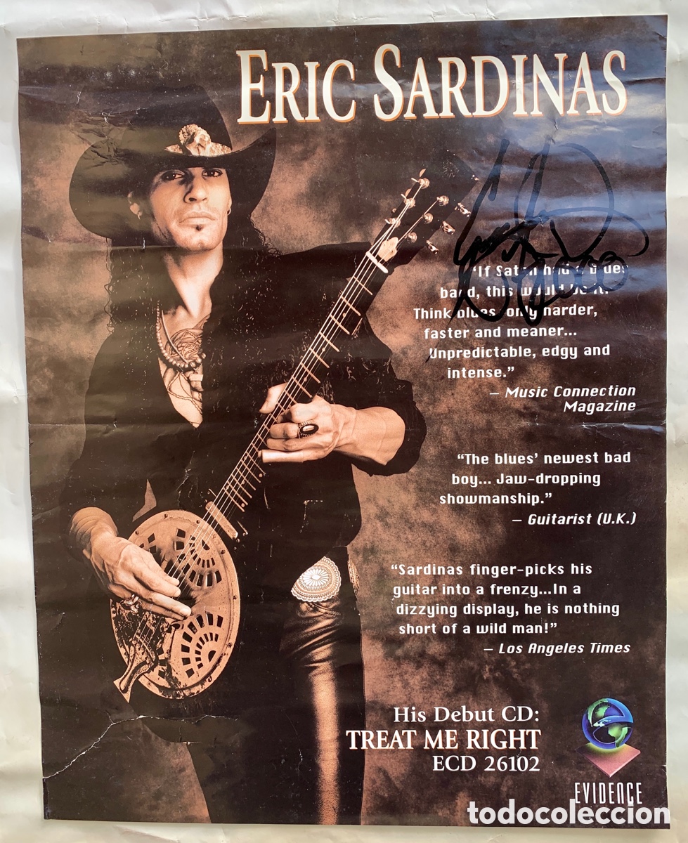 Aut&oacute;grafos antiguos de cantantes y m&uacute;sicos: Eric Sardinas P&oacute;ster Firmado en el 2000 - Foto 1