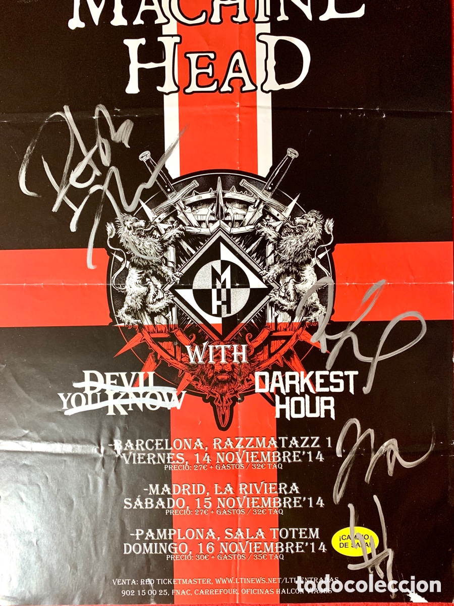 Aut&oacute;grafos antiguos de cantantes y m&uacute;sicos: Machine Head-Firmado Poster - Foto 2