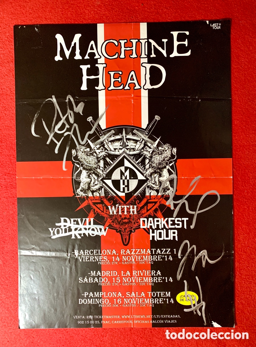 Aut&oacute;grafos antiguos de cantantes y m&uacute;sicos: Machine Head-Firmado Poster - Foto 1