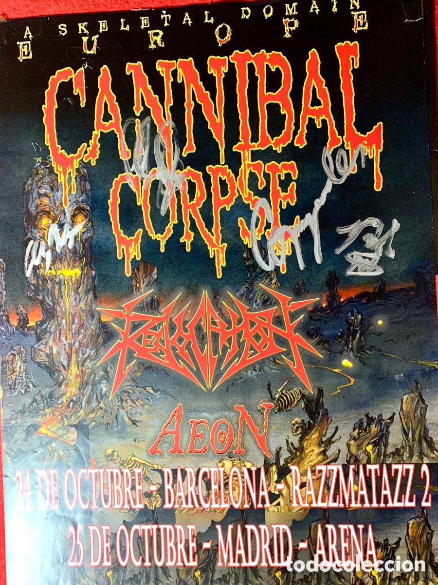 Aut&oacute;grafos antiguos de cantantes y m&uacute;sicos: CANNIBAL CORPSE-Poster Firmado - Foto 2