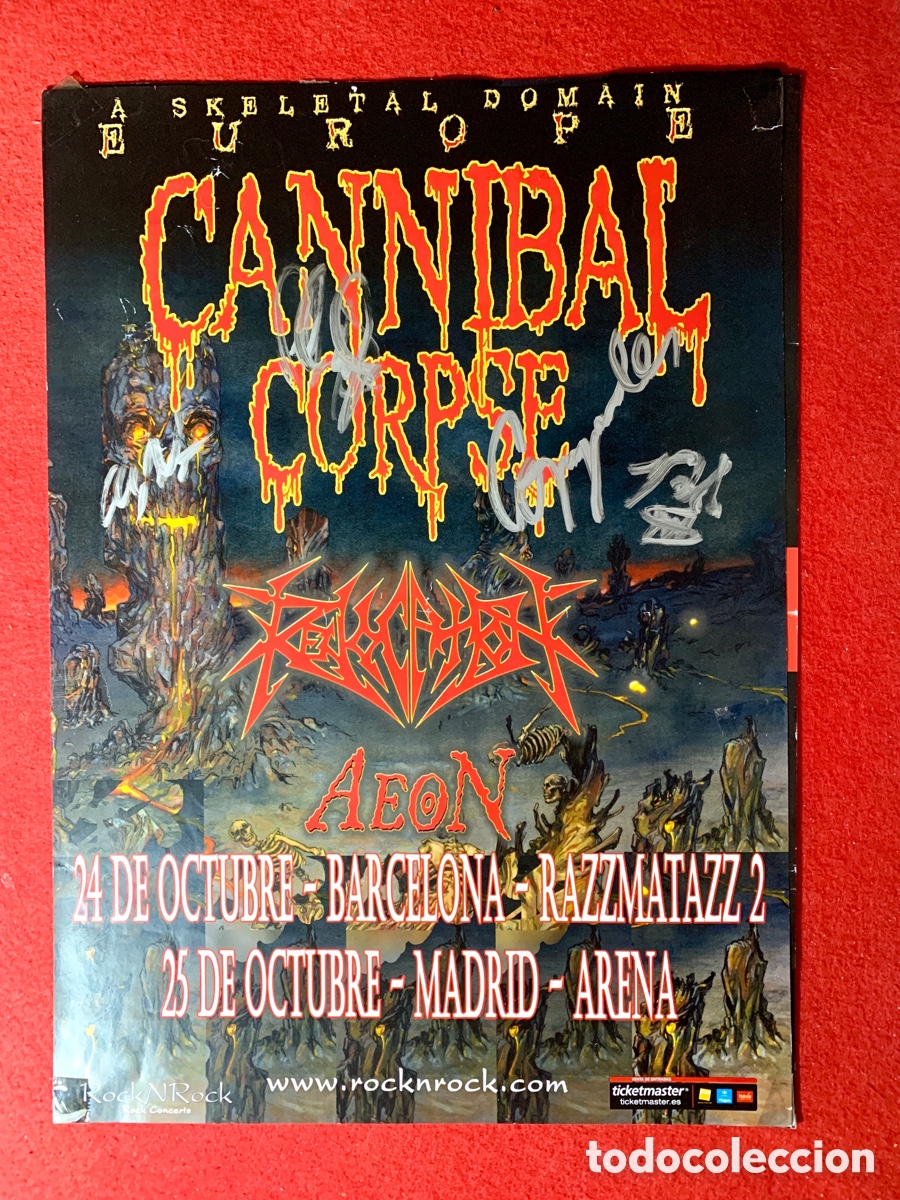 Aut&oacute;grafos antiguos de cantantes y m&uacute;sicos: CANNIBAL CORPSE-Poster Firmado - Foto 1